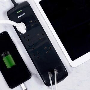 Philips 7-Outlet 2-USB 4ft. Surge Protector - Black